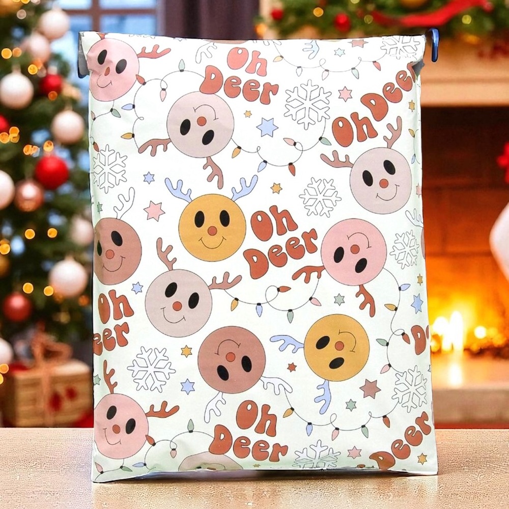 Reindeer Face Poly Mailers 12x15.5 Pack of 25